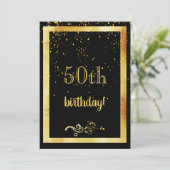 50th誕生日パーティー金ゴールドフレームブラック 招待状 (スタンド正面)