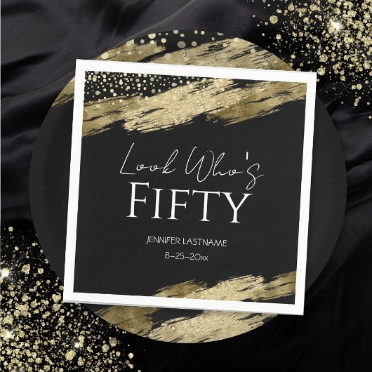 50th誕生日パーティー金ゴールドブラックルック誰が スタンダードカクテルナプキン