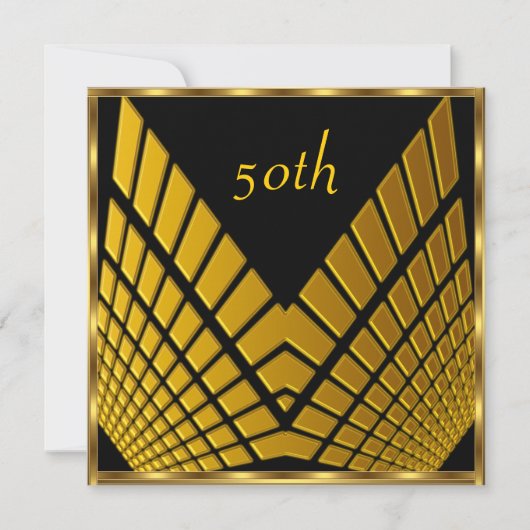 50th誕生日パーティー金ゴールドブラック金ゴールド1 招待状 (正面)
