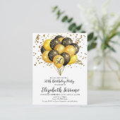 50th誕生日パーティー金ゴールド&ブラックバルーン紙吹雪 インビテーションポストカード (スタンド正面)