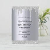 50th誕生日パーティー銀金属グリッタードリップ 招待状 (スタンド正面)