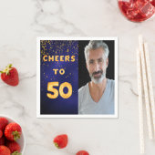 50th誕生日パーティー青い金ゴールド写真 スタンダードカクテルナプキン (インサイチュ)