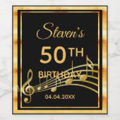 50th誕生日パーティー黒い金ゴールドミュージックノート名 ワインラベル (シングルラベル)