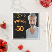 50th誕生日パーティー黒い金ゴールド写真男性ガイ スタンダードカクテルナプキン (インサイチュ)