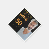 50th誕生日パーティー黒い金ゴールド写真男性ガイ スタンダードカクテルナプキン (角)