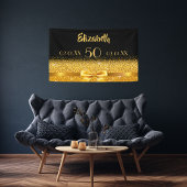 50th誕生日パーティー黒い金ゴールド名ようこそ 横断幕