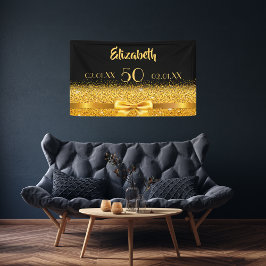 50th誕生日パーティー黒い金ゴールド名ようこそ 横断幕