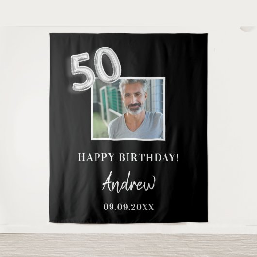 50th誕生日パーティー黒人写真名ガイ タペストリー (正面)