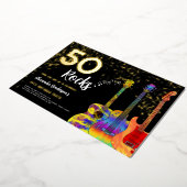 50th誕生日パーティー50ロックギター金ゴールドグリッター 箔招待状 (回転した状態)