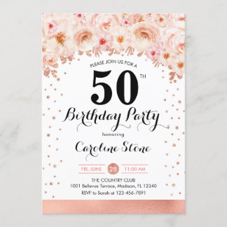 50th誕生日パーティー – バラ金ゴールド花 招待状