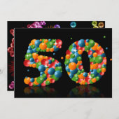 50th誕生日パーティー、泡とボール 招待状 (正面/裏面)