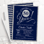 50th誕生日パーティー – ANY AGEネイビーシルバー 招待状<br><div class="desc">50歳の誕生日パーティーの招男性へ待または女性。海軍エレガントの招待状カーフェイクド銀箔。機能タイポグラフィスクリプトフォント。応援50年！任意のパーソナライズされた年に入ることができる。マイルストーンの大人の毎日お祝いに最適。</div>