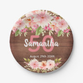 50th誕生日パーティーcoral dahlia flowers brown ペーパープレート (正面)