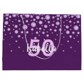 50th誕生日パープルピンクの名前ダイヤモンド ラージペーパーバッグ (裏面)