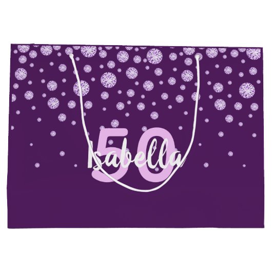 50th誕生日パープルピンクの名前ダイヤモンド ラージペーパーバッグ (裏面)