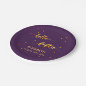 50th誕生日パープル金ゴールドこんにちは50タイポグラフィ ペーパープレート (アングル)