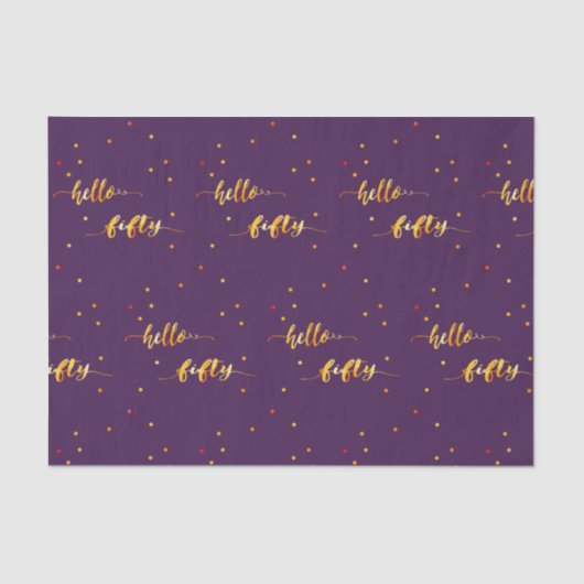 50th誕生日パープル金ゴールドこんにちは50タイポグラフィ 薄葉紙 (正面)