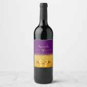 50th誕生日パープル金ゴールドボウ名 ワインラベル (正面)