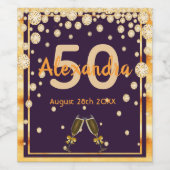 50th誕生日パープル金ゴールド応援 ワインラベル (シングルラベル)