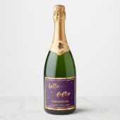 50th誕生日パープル金ゴールドhello 50ネームスクリプト スパークリングワインラベル (正面)