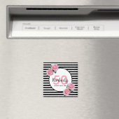 50th誕生日ピンクのバラのブラックストライプの名前 マグネット (インサイチュ (食洗機))