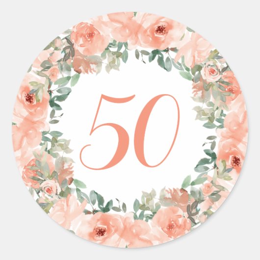 50th誕生日ピーチフローラ ラウンドシール (正面)