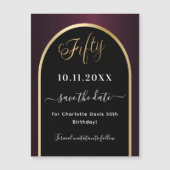 50th誕生日ブラックブルゴーニュ日付マグネットを保存 (正面)