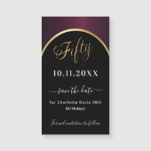 50th誕生日ブラックブルゴーニュ日付マグネットを保存 (正面)