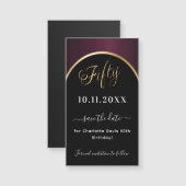 50th誕生日ブラックブルゴーニュ日付マグネットを保存 (正面/裏面)