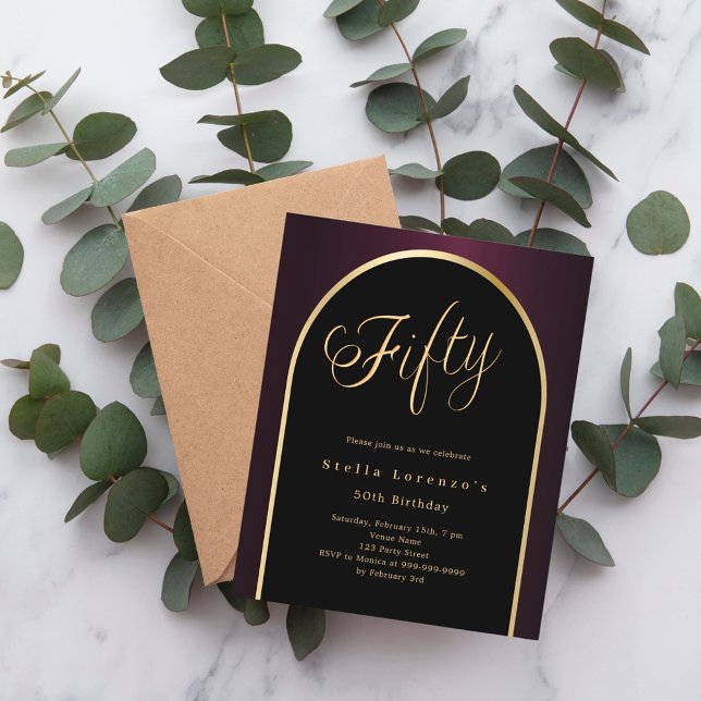 50th誕生日ブラックブルゴーニュ金ゴールドアーチ招待 (クリエイターアップロード済み)