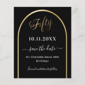 50th誕生日ブラック金ゴールドアーチ予算の日付を保存 チラシ (正面)
