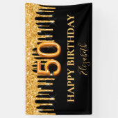 50th誕生日ブラック金ゴールドグリッタードライブ名 横断幕 (縦)