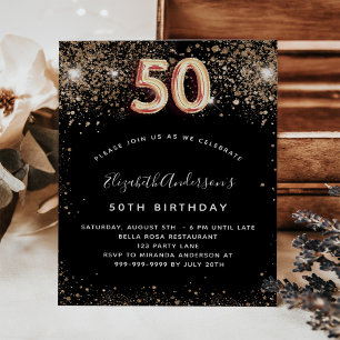 50th誕生日ブラック金ゴールドグリッター予算 チラシ