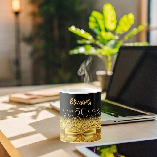 50th誕生日ブラック金ゴールド名sclassic コーヒーマグカップ