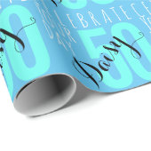 50th誕生日ブルータイポグラフィ ラッピングペーパー (ロールコーナー)