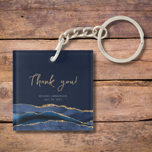 50th誕生日ブルー金ゴールドアゲートサンキュー キーホルダー