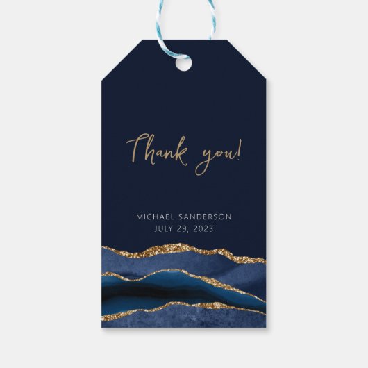 50th誕生日ブルー金ゴールドアゲートサンキュー ギフトタグ (裏面)