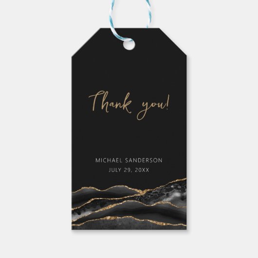 50th誕生日ブルー金ゴールドアゲートサンキュー ギフトタグ (正面)