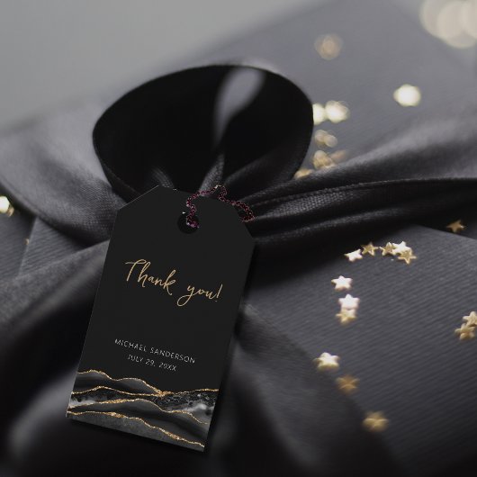 50th誕生日ブルー金ゴールドアゲートサンキュー ギフトタグ