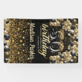 50th誕生日ラグジュアリーパーソナライズされたブラック金ゴールド 横断幕 (横)