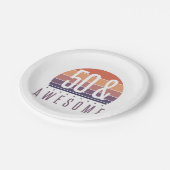 50th誕生日レトロサンセット ペーパープレート (アングル)