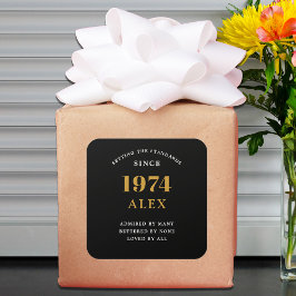 50th誕生日名1974ブラック金ゴールドシック スクエアシール