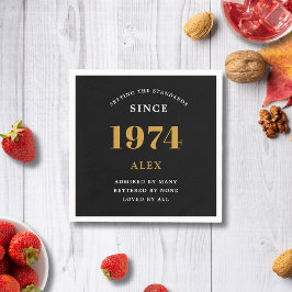 50th誕生日名1974ブラック金ゴールドシック スタンダードカクテルナプキン