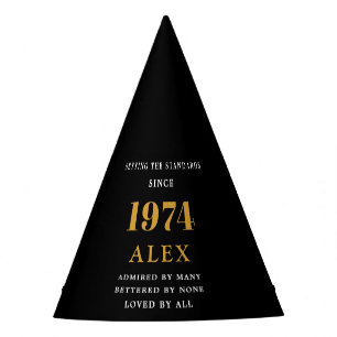 50th誕生日名1974ブラック金ゴールドシック パーティーハット
