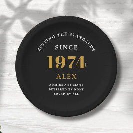 50th誕生日名1974ブラック金ゴールドシック ペーパープレート