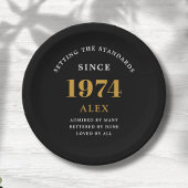 50th誕生日名1974ブラック金ゴールドシック ペーパープレート