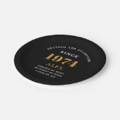 50th誕生日名1974ブラック金ゴールドシック ペーパープレート (アングル)