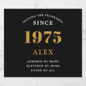 50th誕生日名1975ブラック金ゴールドシック スパークリングワインラベル (シングルラベル)