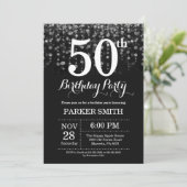 50th誕生日招待状シルバーグリッター 招待状 (スタンド正面)