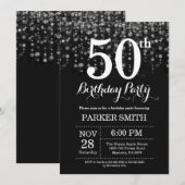 50th誕生日招待状シルバーグリッター 招待状 (正面/裏面)